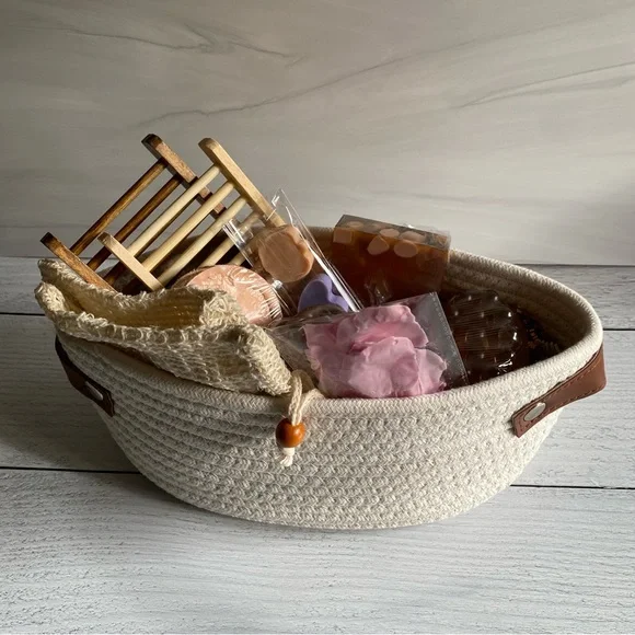 Soap Gift Basket, White Oval Woven Rope, Handmade Soaps ( PRICE IS FIRM ) - Picture 4 of 7